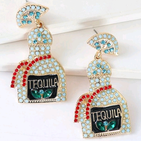 "On Tuesdays, We Wear Tequila" Drop Earrings - NEW! Aqua, Gold & Red RARE Colors - Picture 8 of 8